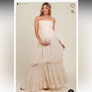 Cream Smocked Open Back Maternity Maxi Dress
